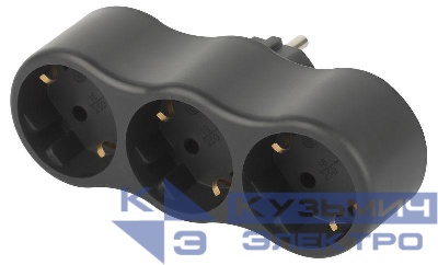 Разветвитель электрический SPx-3e-B на 3 розетки с заземл. 16А черн. Эра Б0059723