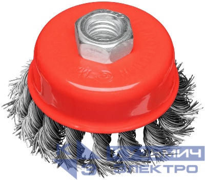 Корщетка-чашка гайка М14 стальная витая проволока 75мм блистер КУРС 39097