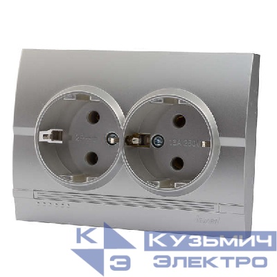 Розетка 2-м СП Deriy с заземл. бакелит серебр. метал. LEZARD 702-2828-127B