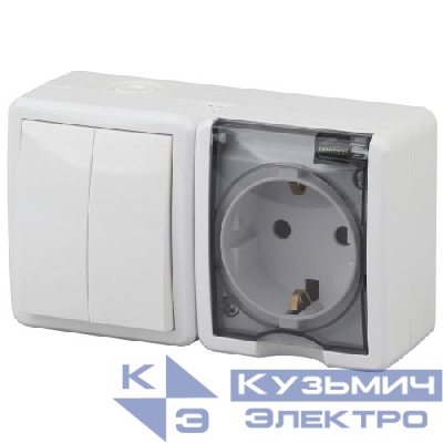 Блок ОП розетка+выключатель 2-кл. 11-7402-01 16АХ(10AX)-250В IP54 Эксперт бел. ЭРА Б0020735