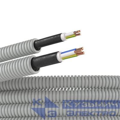 Труба гофрированная ПВХ гибкая d16мм с кабелем ВВГнг(А)-LS 3х1.5 РЭК ГОСТ+ сер. (уп.50м) DKC 9L91650