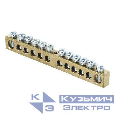 Шина PEN "ноль-земля" 6х9 12 отвер. латунь крепеж по центру PROxima EKF sn0-63-12