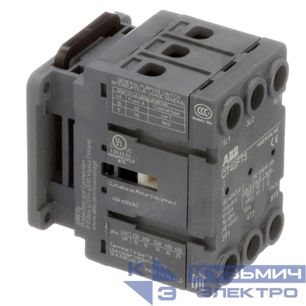 Рубильник OT40FT3 до 40А 3х-полюсный дверного монтажа (без ручки) 1SCA104940R1001