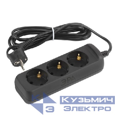 Удлинитель 3х3м с заземл. 10А ПВС 3х0.75 черн. UX-3e-3m-B Эра Б0057722