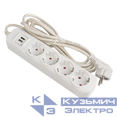 Удлинитель 4х2м 16А IP20 Эксперт 3.5кВт 2хUSB 2.1А ПВС 3х1 PROxima EKF UBA16-2USB-4-02i