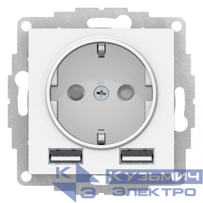 Розетка 1-м СП AtlasDesign 16А IP20 с 2-мя заряд. устройствами USB тип A+A 5В/2.4А 2х5В/1.2А механизм бел. SE ATN000130