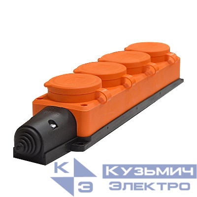 Колодка удлинителя 4-м Компакт 1ф с загл IP44 16А каучук оранж. UNIVersal 3035