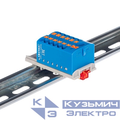 Блок распределительный с вертикал. адаптером на рейки шир. 15/35мм зажим push-in 1 ввод 6кв.мм 12 точек подключения 2.5кв.мм син. DKC DTP1-112-104SPUB-V