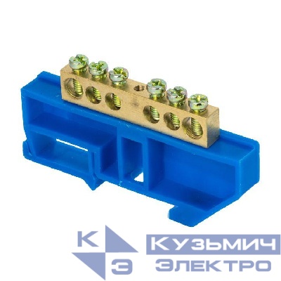 Шина нулевая N 8х12 6 отверстий синий изолятор на DIN-рейку латунь розн. стикер PROxima EKF sn0-125-6-d-r