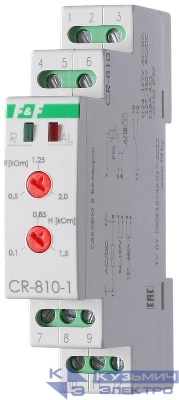 Реле температурное CR-810-1 (Для защ. электродвиг. от перегрева; монтаж на DIN-рейке; сопротив. петли датч. при превыш. темп. 600…3500Ом; регул. гистерезис; PTC (в компл. не поставляется) 24-127В/127-420В AC/DC 1NO/NC 16А) F&F EA05.002.002