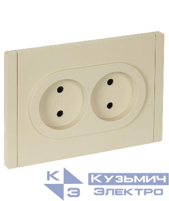 Розетка 2-м СП FORTE&PIANO FP425 10А без заземл. защ. шторки безвинт. крепл. ваниль IEK FP-R23-10-1-K10