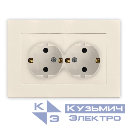 Розетка 2-м СП Афина 16А IP20 с заземл. в сборе сл. кость (ivory) Universal A0128-I