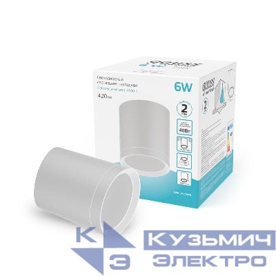 Светильник светодиодный Overhead 6Вт 4100К IP20 420лм 170-240В ДПО цилиндр накладной с рассеив. бел. GAUSS HD022