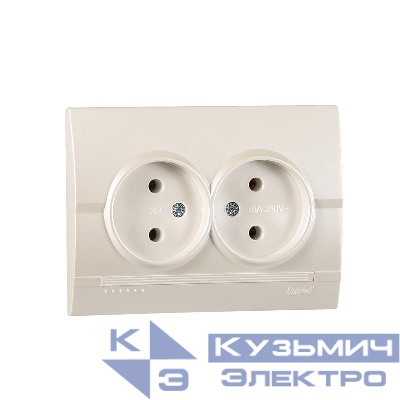 Розетка 2-м СП Deriy 16А IP20 без заземл. керамика жемчуж./бел. метал. LEZARD 702-3030-128