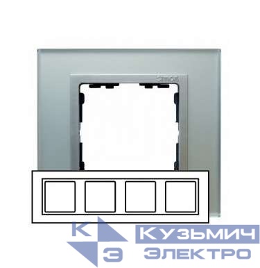 Рамка 4-м Simon82 стекло серебр. Simon 82947-62