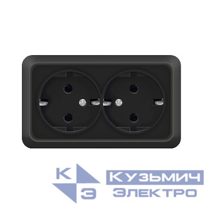 Розетка 2-м ОП Олимп 16А IP20 с заземл. черн. Universal 2216