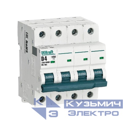 Выключатель автоматический модульный 4п D 4А 10кА ВА-105 DEKraft 13234DEK