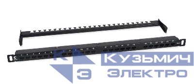 Патч-панель 19дюйм 0.5U 24 порта RJ45 кат.6 Dual IDC 180град. высокой плотности с задн. кабельн. организатором Cabeus 9664c