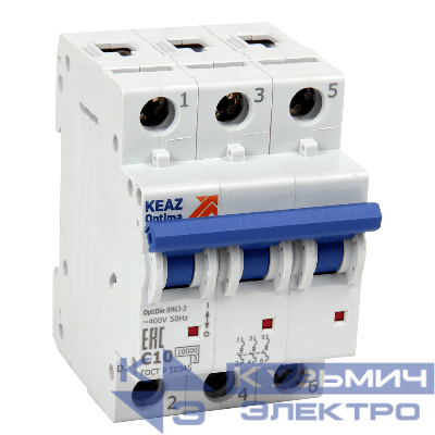 Выключатель автоматический модульный 3п C 20А 10кА OptiDin BM63-3C20-10-УХЛ3 КЭАЗ 262771
