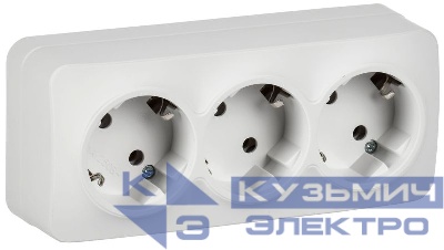Розетка 3-м ОП GLORY РС23-3-ХБм 16А с заземл. без защ. шторок бел. матов. IEK ERH31-K01M-16