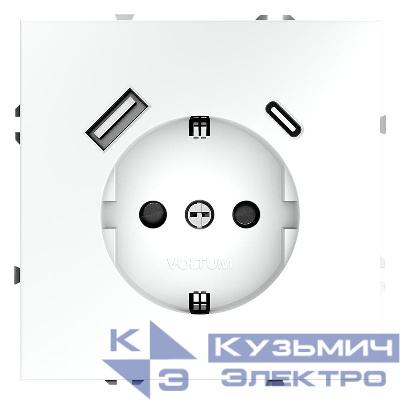 Розетка 1-м СП S70 16А с USB A+С с заземл. защ. шторки механизм бел. матов. Voltum VLS040502