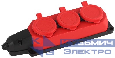 Колодка удлинителя 3-м с заземл. 16А IP44 K-3e-RED-IP44 каучук красн. Эра Б0044552