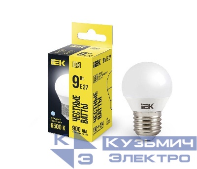 Лампа светодиодная G45 9Вт шар 6500К E27 230В IEK LLE-G45-9-230-65-E27