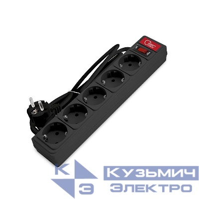 Удлинитель с сетевым фильтром 5х1.5м 10А IP21 ПВС 3х0.75 черн. Союз 1335