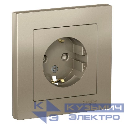Розетка 1-м СП AtlasDesign 16А IP20 с заземл. защ. шторки в сборе шампань SE ATN000544