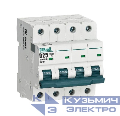 Выключатель автоматический модульный 4п D 25А 10кА ВА-105 DEKraft 13239DEK