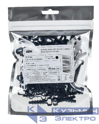 Дюбель-хомут 6х12мм для плоского кабеля нейлон черн. (уп.100шт) IEK UDH14-06-12-100-K02