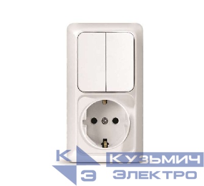 Блок ОП Олимп 2-кл. вык.+ роз. с заземл. верт. бел. UNIVersal О0040