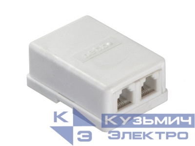 Розетка телефонная внешняя / 2 порта RJ11(6p4c) / 4 контактная, белая, Netko