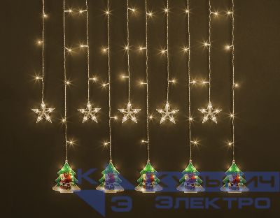 Гирлянда светодиодная "Бахрома" "Звезды и елки" 95 027 NGF-D037-04 3х0.6м WW IP20 Navigator 95027