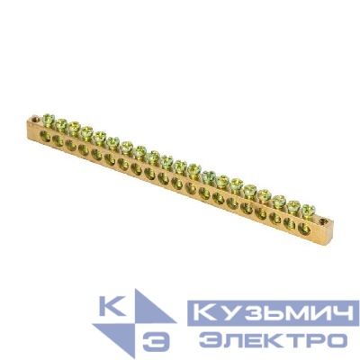 Шина PEN "ноль-земля" 6х9 20 отвер. латунь крепеж по краям PROxima EKF sn0-63-20-k