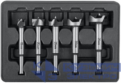 Фрезы по дереву (сверла Форстнера) усиленная сталь 5шт 15/20/25/30/35мм FIT 36552