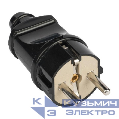 Вилка прямая 16А 250В с заземл. черн. EKF AVP16-30