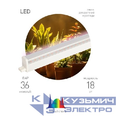 Светильник светодиодный (фитолампа) GREEN LINE ФИТО-18W-PFR-GR 18Вт IP20 линейный для растений полного спектра Эра Б0066951