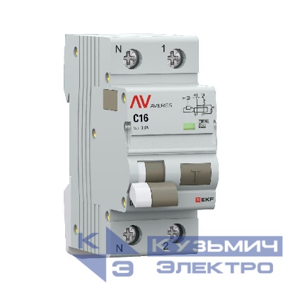 Выключатель автоматический дифференциального тока 2п (1P+N) C 16А 300мА тип A 10кА DVA-10 AVERES EKF rcbo10-1pn-16C-300-a-av 0