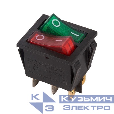 Выключатель клавишный 250В 15А (6с) ON-OFF крас./зел. с подсветкой двойн. (RWB-511) Rexant 36-2450