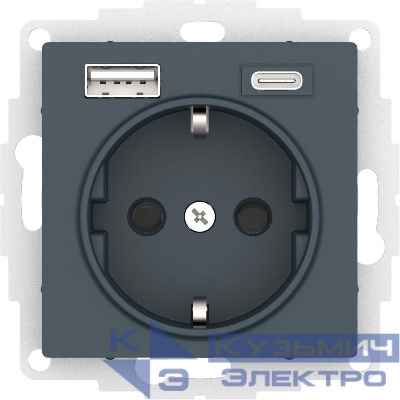 Розетка AtlasDesign 16А с 2-мя заряд. устройствами USB тип A+C 5В/2.4А 2х5В/1.2А механизм изумруд SE ATN000832
