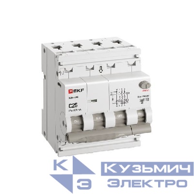Выключатель автоматический дифференциального тока 4п (3P+N) C 25А 300мА тип AC 6кА АВДТ-63N электронный PROxima EKF D63N46E25C300