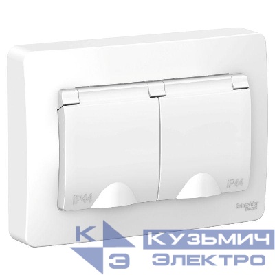 Розетка 2-м СП Blanca 16А IP44 250В с заземл. защ. шторки с крышкой бел. SE BLNRS441121