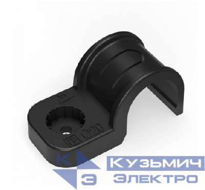 Крепеж-скоба пластиковая односторонняя для прямого монтажа черная в п/э д20 (50шт/уп) Промрукав