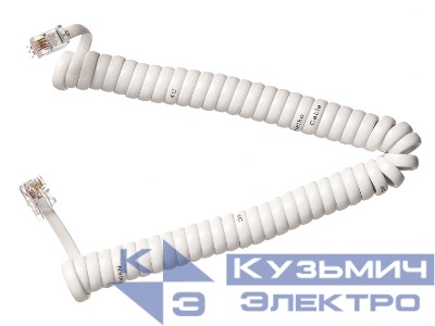 Шнур телефонный витой (4р4с) 2,5 метра / белый, NETKO Optima