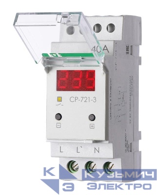 Реле напряжения CP-721-3 40А контроль напряжения: нижн. порог 140-210В верхн. порог 240-300В цифров. индикация напряжения 2мод. монтаж на DIN-рейку возможность пломбировки панели управления F&F EA04.009.021