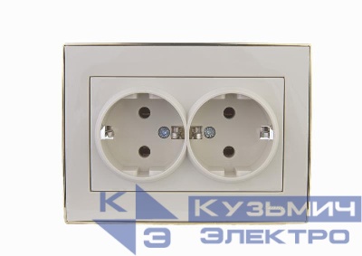 Розетка 2-м Rain с заземл. керамика беж./зол. LEZARD 703-0326-127