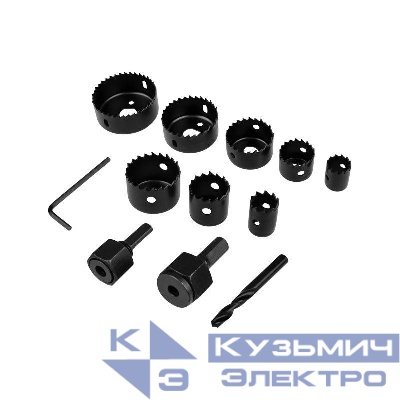 Набор коронок по дереву (19 22 28 32 38 44 54 64мм) 2 держателя с ключом Kranz KR-92-0251