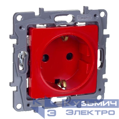 Розетка 1-м СП Etika 16А 250В 2P+E защ. шторки красн. IEK 672722