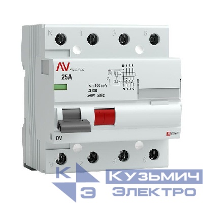 Выключатель дифференциального тока (УЗО) 4п 25А 100мА тип S DV AVERES EKF rccb-4-25-100-s-av